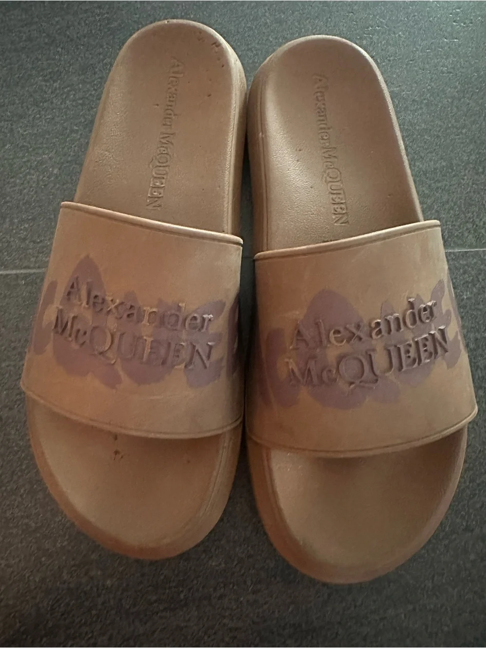 Alexander McQueen Brown Logo Slide Sandals with Raised Branding